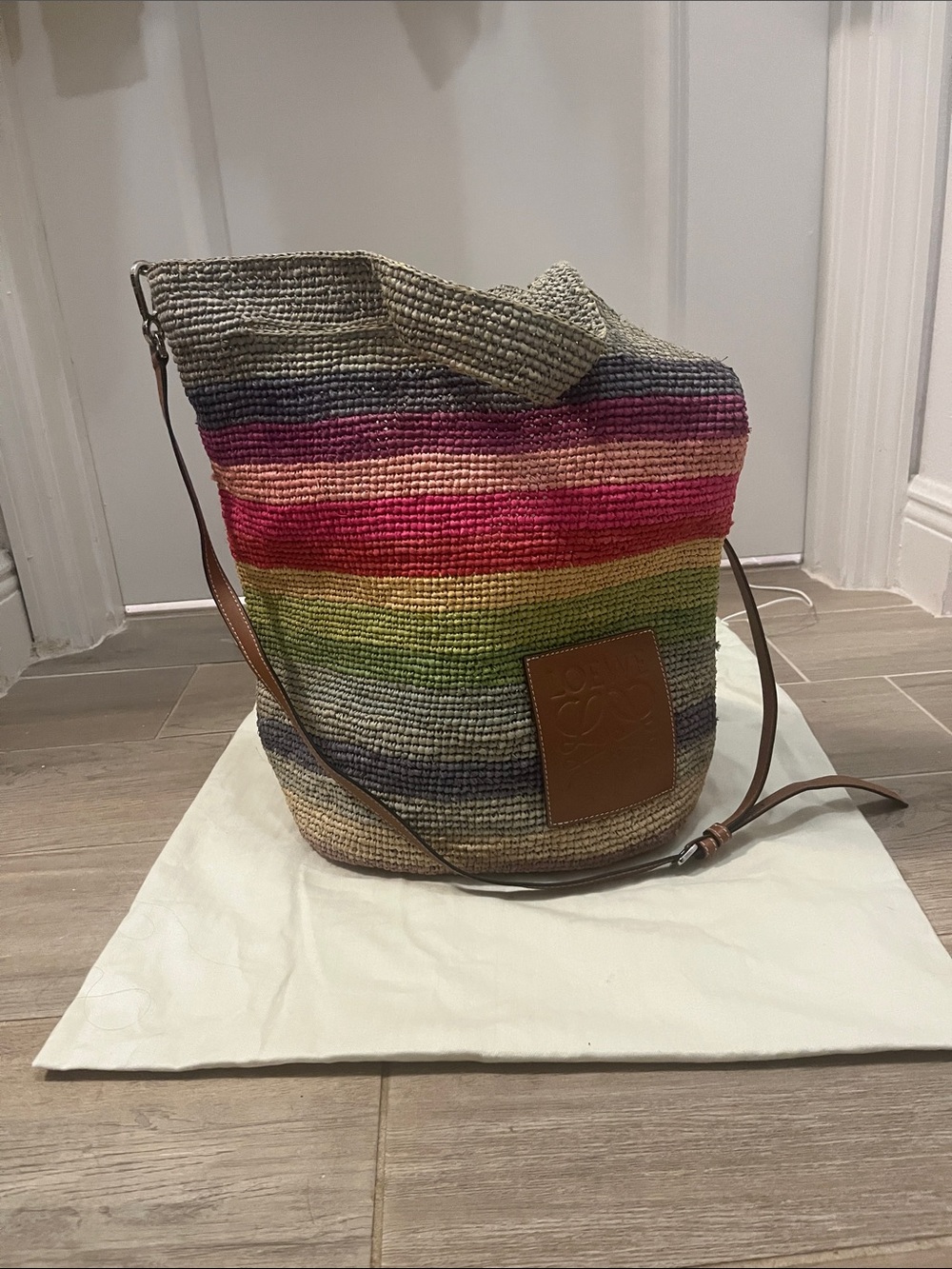 Loewe Raffia multi color strip Ibiza bag
